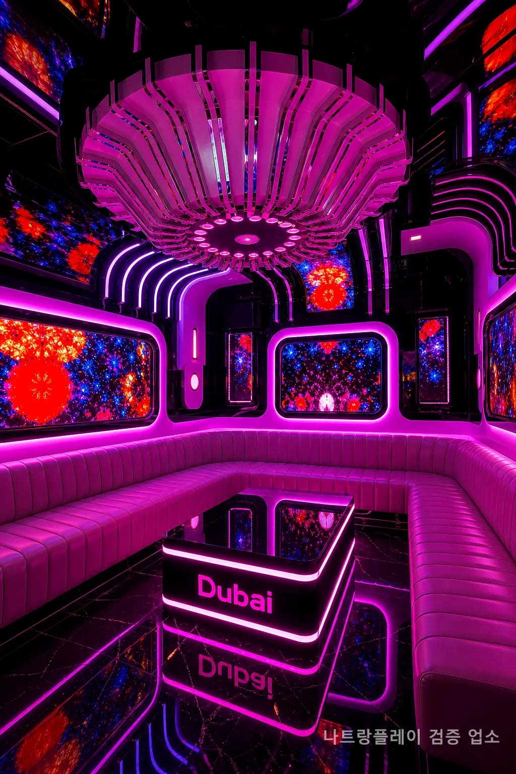 두바이 가라오케 VIP 룸 · 핑크 네온 Dubai 테이블